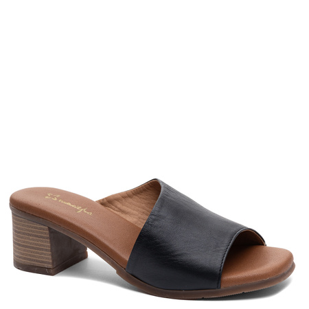 Maciejka Leather Elegant Block Heel Mules Black E7395-01/00-1