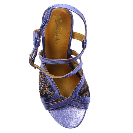 Maciejka Women's Stiletto Leather Sandals Dark Blue with Flowers