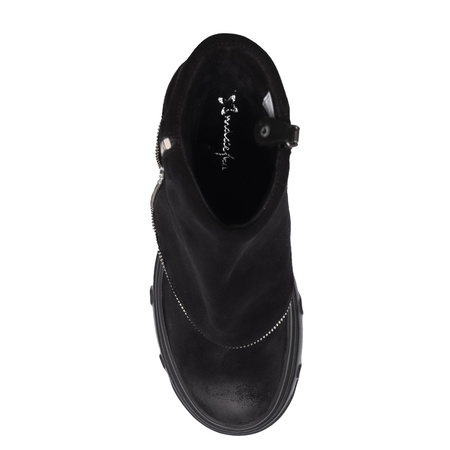 Maciejka Suede Ankle Boots Asymmetric Zip Black 07145-01/00-8