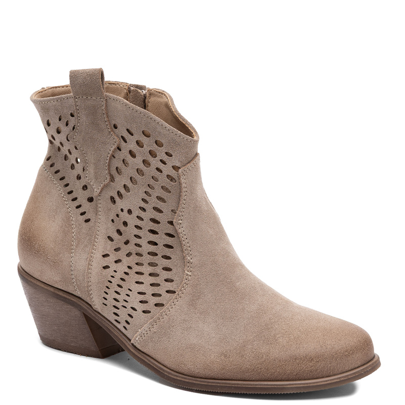 Maciejka Suede Laser Cut Ankle Boots Beige 1525-BEŻ-WELUR