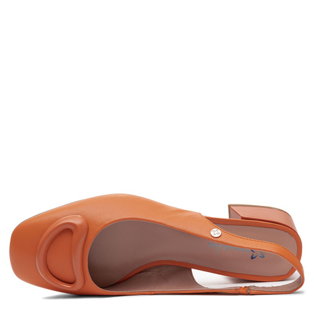 Maciejka Czółenka Skórzane Slingback na Klocku Pomarańczowe K7474-18/00-1