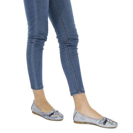 Maciejka Leather Ballet Flats Woven Toe Flat Heel Blue 01358-45-00-0
