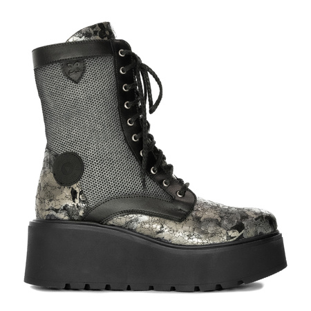 Maciejka Women's Leather Ankle Boots on a Platform Gray