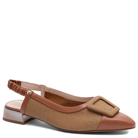 Maciejka Skórzane Czółenka Slingback Niski Obcas Brązowe K7466-29/00-1