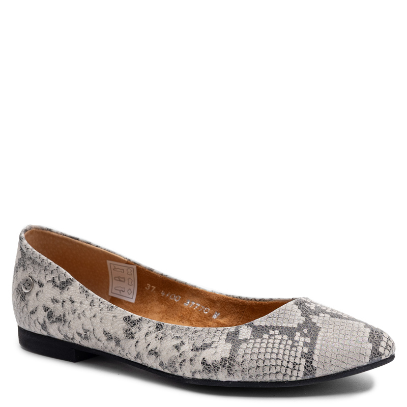 Maciejka Leather Ballerinas Snake Print Grey Elegant 4100W-09/00-8