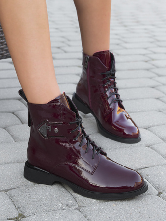Maciejka Women’s Ankle Boots Patent Leather Lace-Up Burgundy N3131-23/00-8