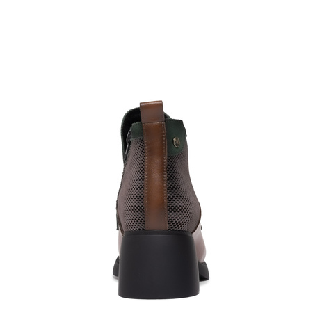 Maciejka Leather Two-Tone Ankle Boots With Decorative Buckle Brown-Green A6747-29/00-8
