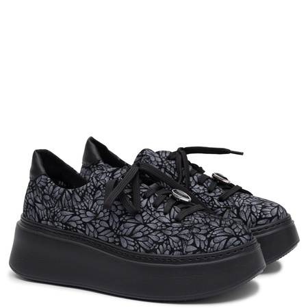 Maciejka Skórzane Sneakersy Damskie Na Platformie Czarno-Niebieskie 6191W-18/00-8