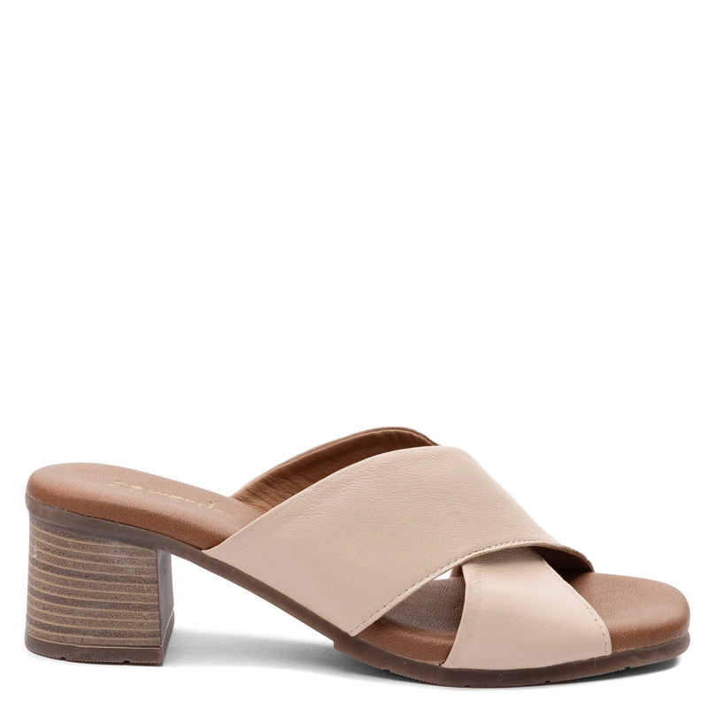 Maciejka Leather Criss-Cross Heeled Mules Elegant Beige E7390-04/00-1