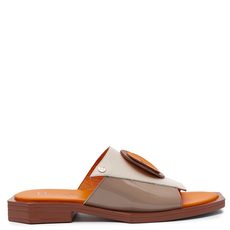Maciejka Leather Slides Geometric Accent Beige-Orange K7479-18/00-1