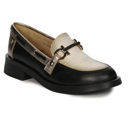 Maciejka Woman's Leather Black and Gold Flat Shoes