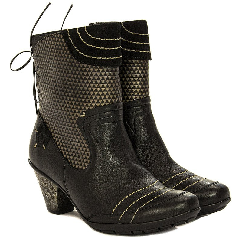 Maciejka Botki skórzane na słupku ocieplane złote