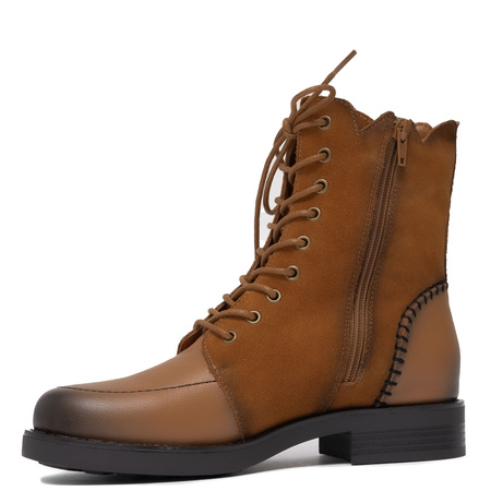 Maciejka Women’s Leather Lace-Up Boots Hand-Stitched Side Zip Cognac Brown A7155-07/00-7