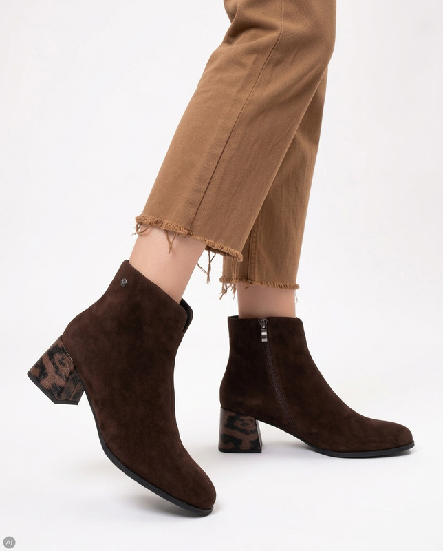 Maciejka Suede Ankle Boots Block Heel Side Zip Chocolate Brown K7202-02/00-8