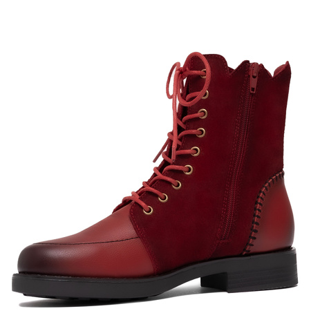Maciejka Leather Lace-Up Boots Flat Heel Red A7155-08/00-7