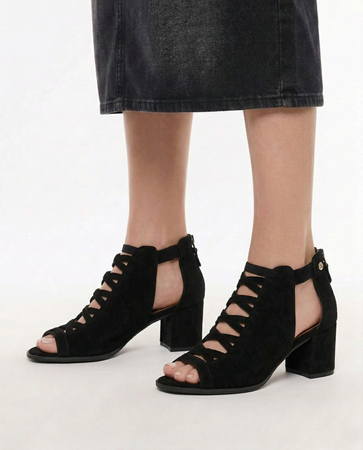 Maciejka Leather Cut-Out Block-Heel Black 06456-01/00-5