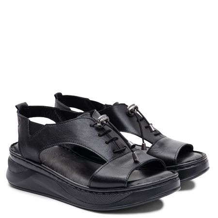 Maciejka Leather Platform Sandals With Elastic Laces Black I7646-01/00-1