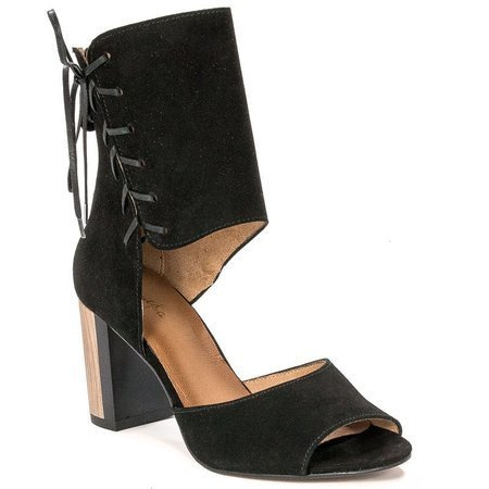 Maciejka Sandały na słupku skóra welur czarny