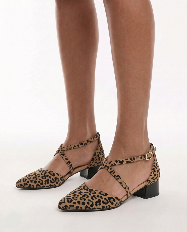 Maciejka Leather Leopard Print Pumps Cross Straps Gold Buckle K6807-43/00-1