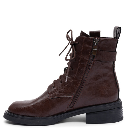 Maciejka Lace-Up Ankle Boots Decorative Strap Dark Brown N3113-02/00-8