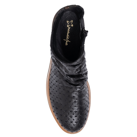 Maciejka Leather Ankle Boots Ruched Shaft Side-Zip Black 05922-01/00-5