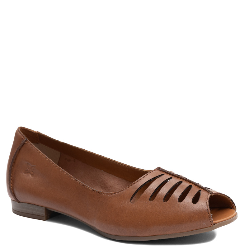 Maciejka Baleriny Skórzane Peep-Toe Ażurowe Brązowe P7541-29/00-1