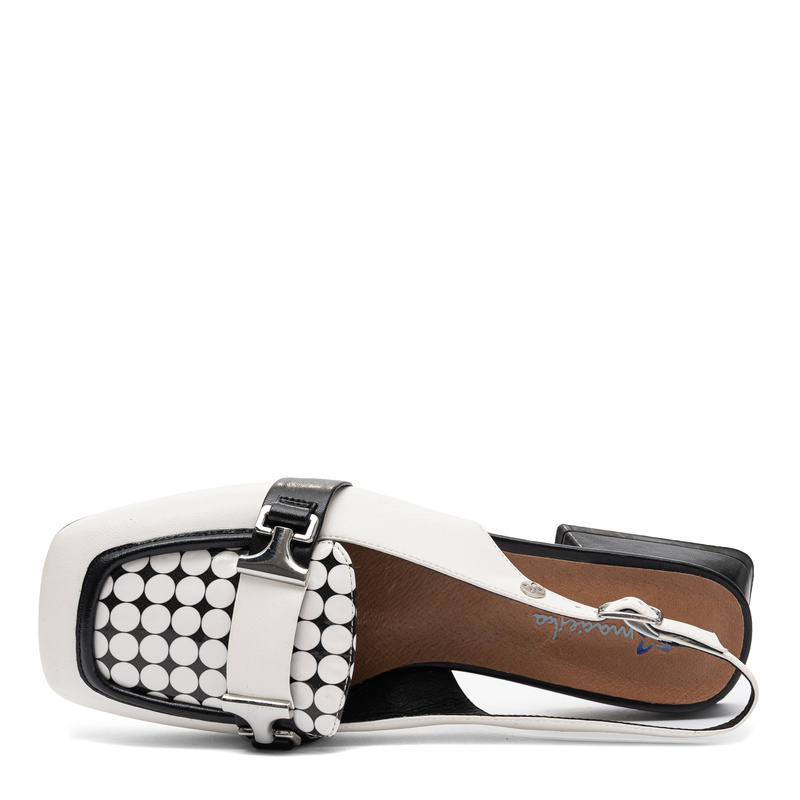 Maciejka Skórzane Półbuty Slingback Kwadratowy Nosek Klapek Biało-Czarne K7441-11/00-1