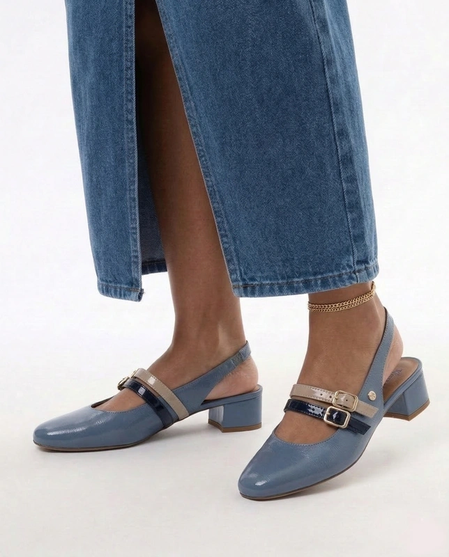 Maciejka Leather Mary Jane Double-Strap Block Heel 5 Cm Blue K7475-06/00-1