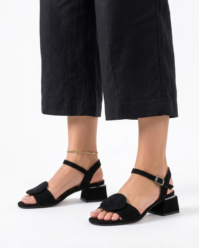 Maciejka Black Suede Sandals With Ornament 5198A-01/00-5