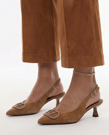 Maciejka Slingback Pumps Pointed Toe Low Kitten Heel Brown K7447-32/00-1