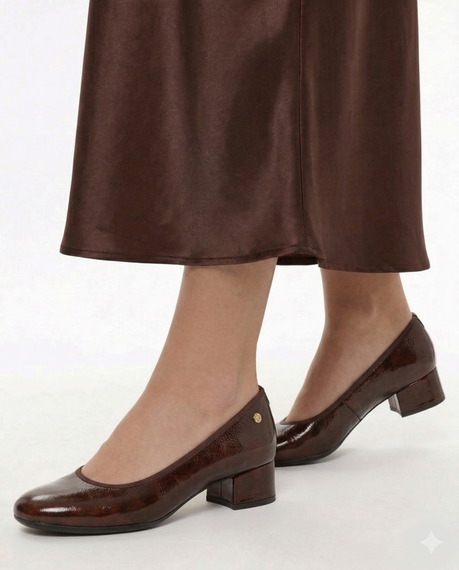 Maciejka Leather Lacquered Pumps Low Block Heel Bordeaux P7224-23/00-7
