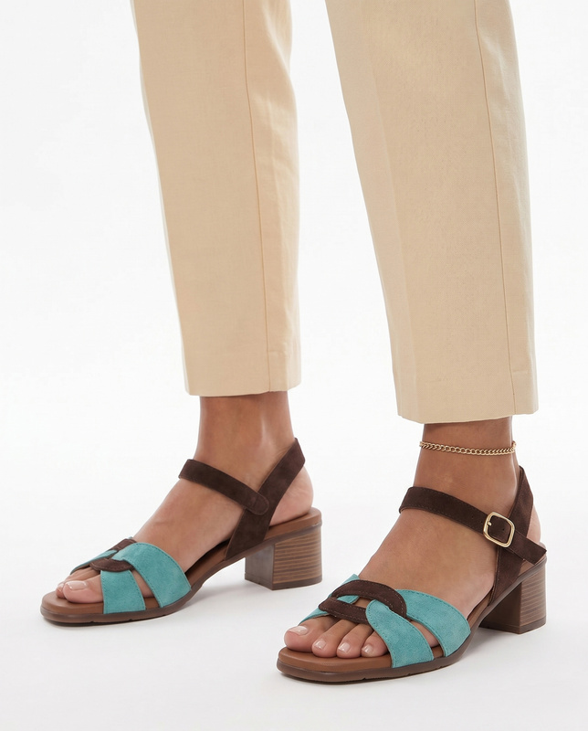 Maciejka Leather Suede Block Heel Sandals Multicolor E7400-36/00-1