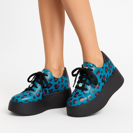 Maciejka Women’s Leather Platform Sneakers Round Toe Blue 6191W-01/00-8