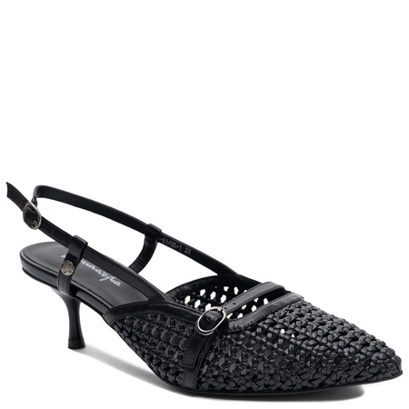 Maciejka Leather Woven Slingback Court Shoes Pointed Toe Black K7446-01/00-1