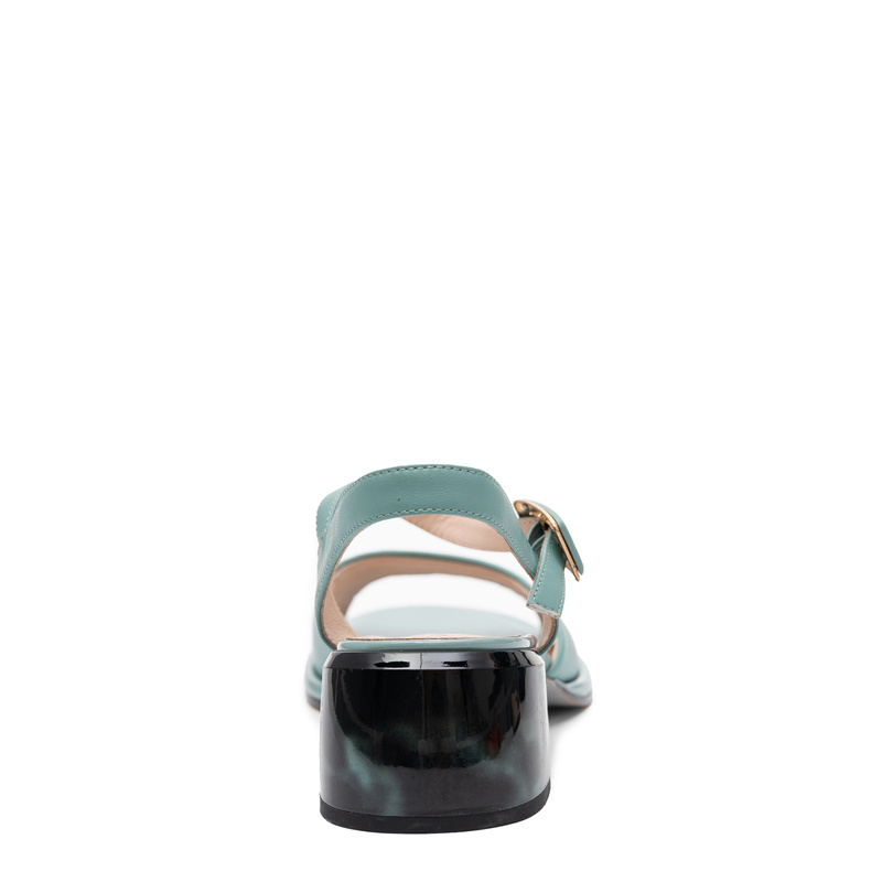 Maciejka Leather Sandals Block Heel Open Back Turquoise K7523-36/00-1