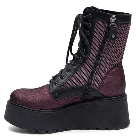 Maciejka Leather Platform Ankle Boots Lace-Up Burgundy 6720W-23/00-8