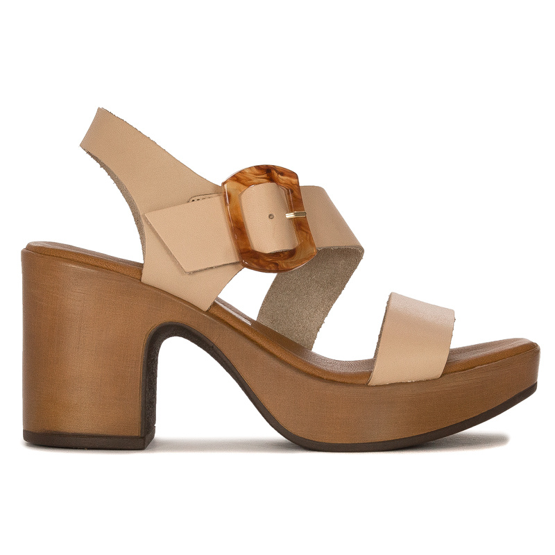 Maciejka Leather High Block Heel Sandals with Tortoiseshell Buckle, Beige L5245-04-00-0