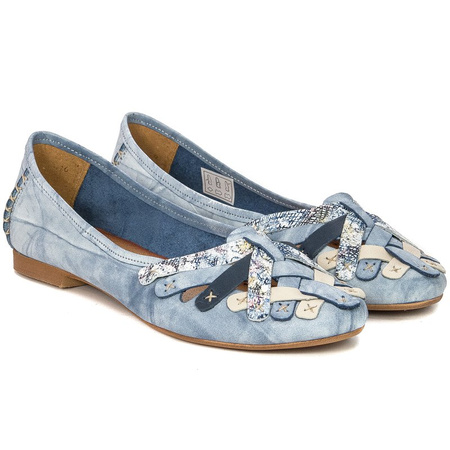Maciejka Leather Ballet Flats Woven Toe Flat Heel Blue 01358-45-00-0