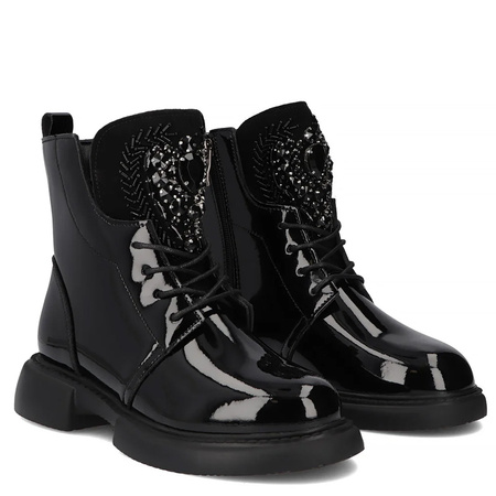 Filippo Women's Patent Leather Ankle Boots, Black