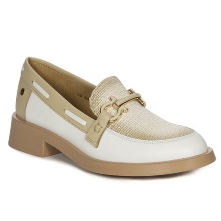 Maciejka Woman's Leather White + Beige Flat Shoes