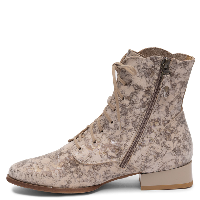 Maciejka Genuine Leather Lace-Up Boots Patterned Beige 6391W-22/00-1