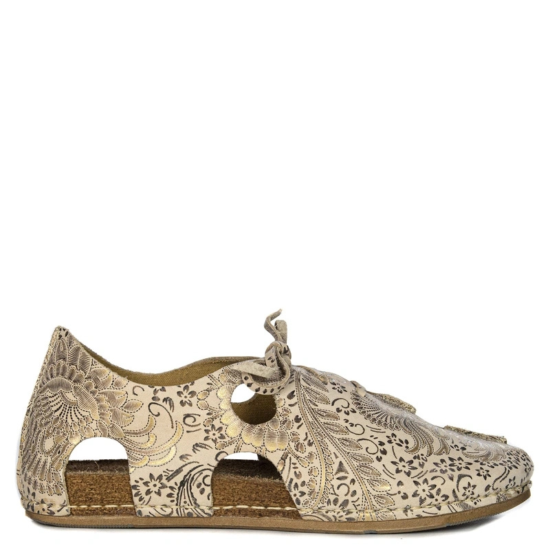 Maciejka Leather Sandals Cut-Out Closed Heel Beige + Gold 06431-02/00-6