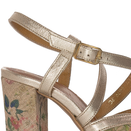 Maciejka Women's Sandals Natural Leather Gold + Flowers