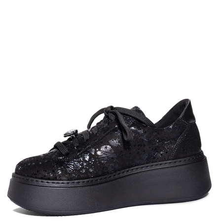 Maciejka Leather Sneakers Platform Jeweled Detail Black 6191W-02/00-8