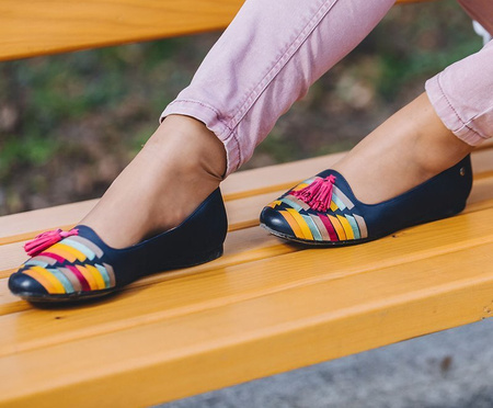 Maciejka Mokasyny baleriny skóra naturalna granatowe