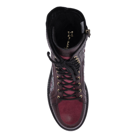 Maciejka Leather Lace-Up Boots Side Zipper Burgundy 07097-23/00-8