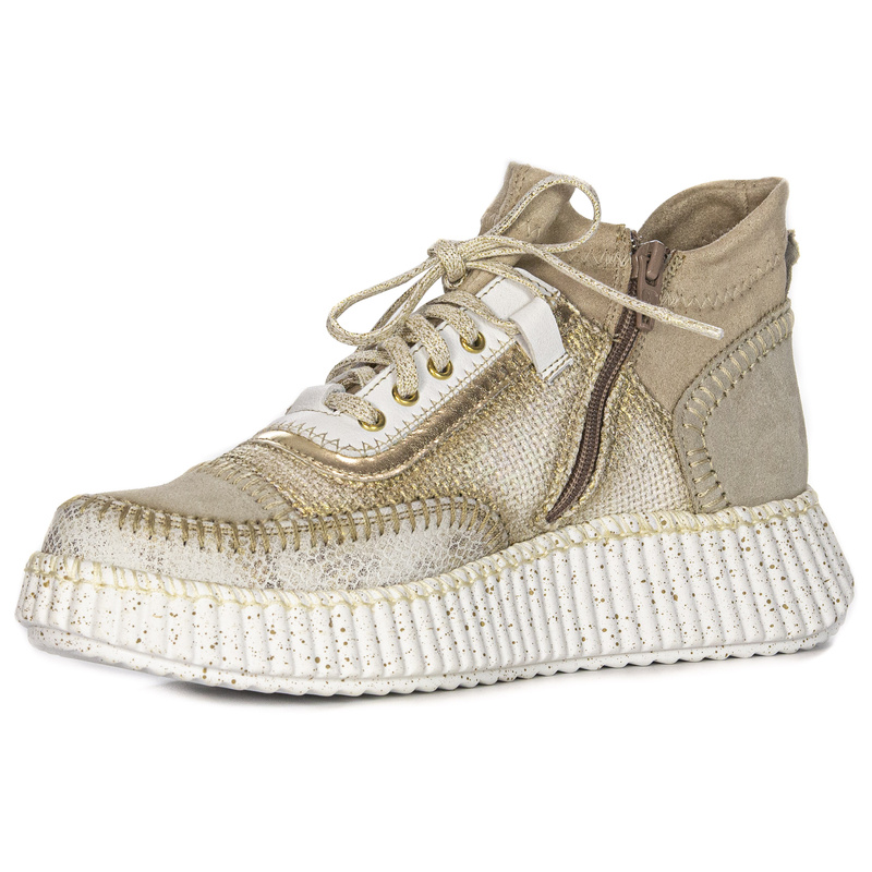Maciejka Sneakersy Damskie Skórzane Na Koturnie Beżowo-Złote 06405-04/00-7