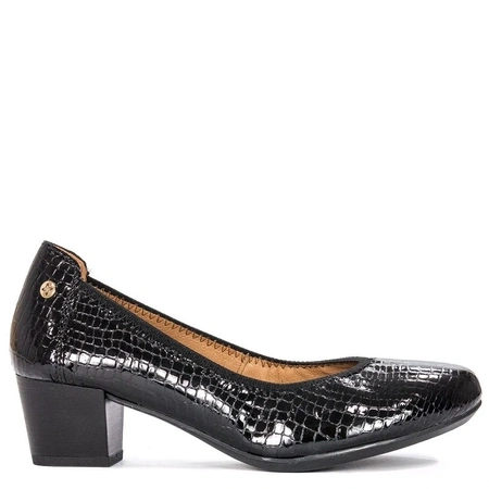 Maciejka Leather Block Heel Pumps Black Crocodile 04802-01-00-1