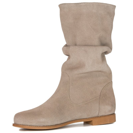 Maciejka Velour Leather Knee-High Boots Beige 05057-04/00-6