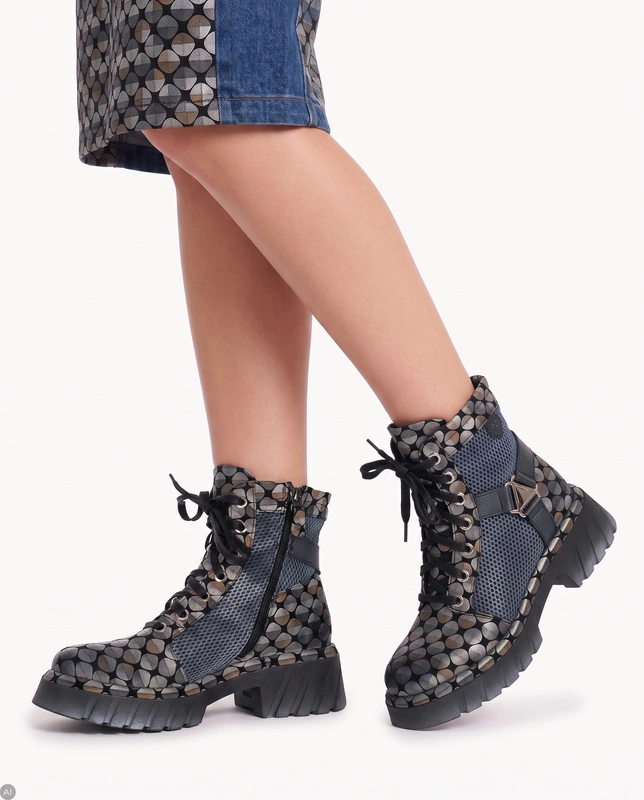 Maciejka Platform Ankle Boots Lace-Up & Side-Zip Multicolor 07072-03/00-8